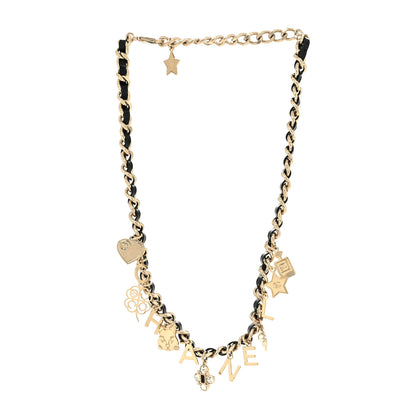 Chanel Lambskin Crystal CC Logo Charming Necklace Gold Black 3 of 5