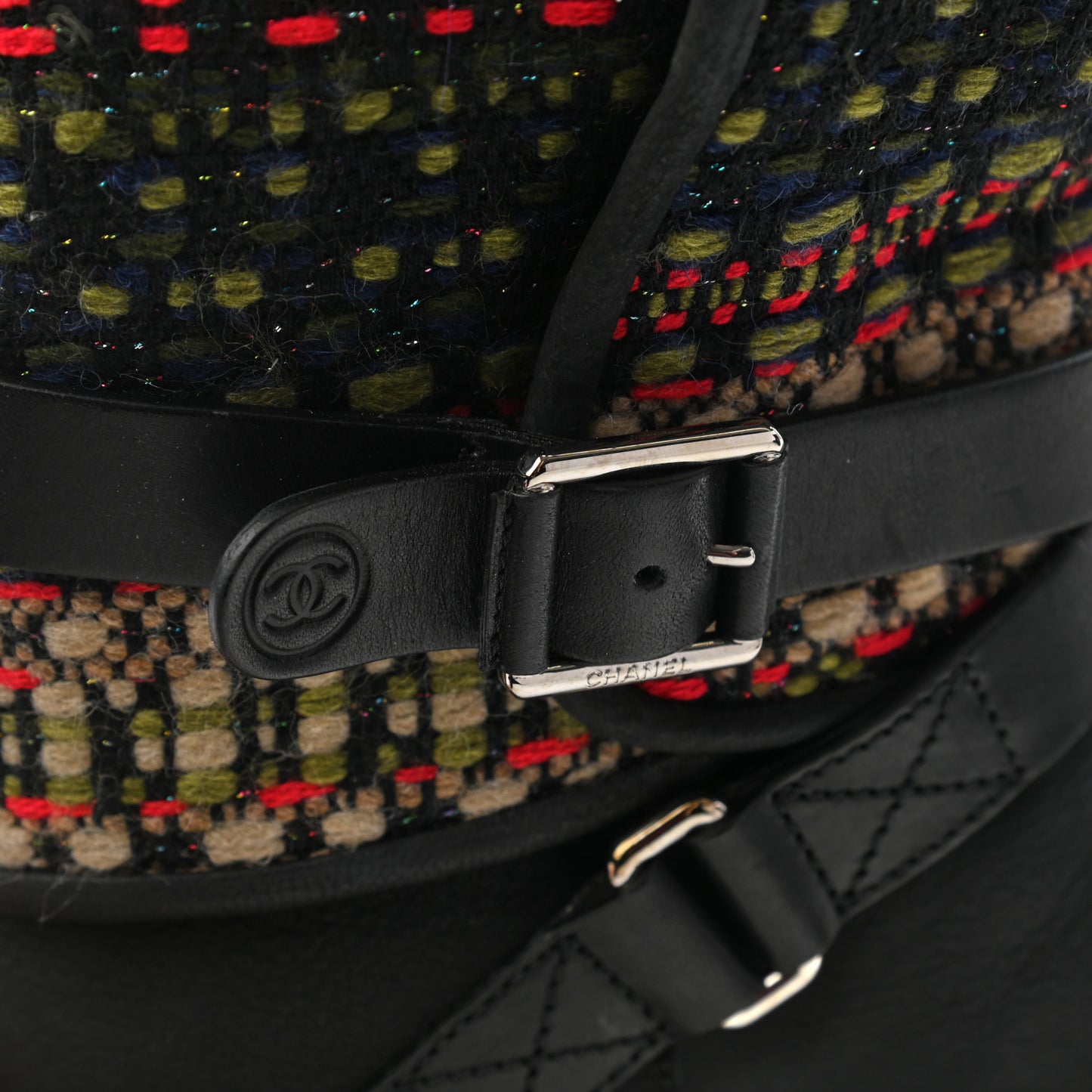 Tweed Calfskin CC Short Boots 36.5 Black Green Red