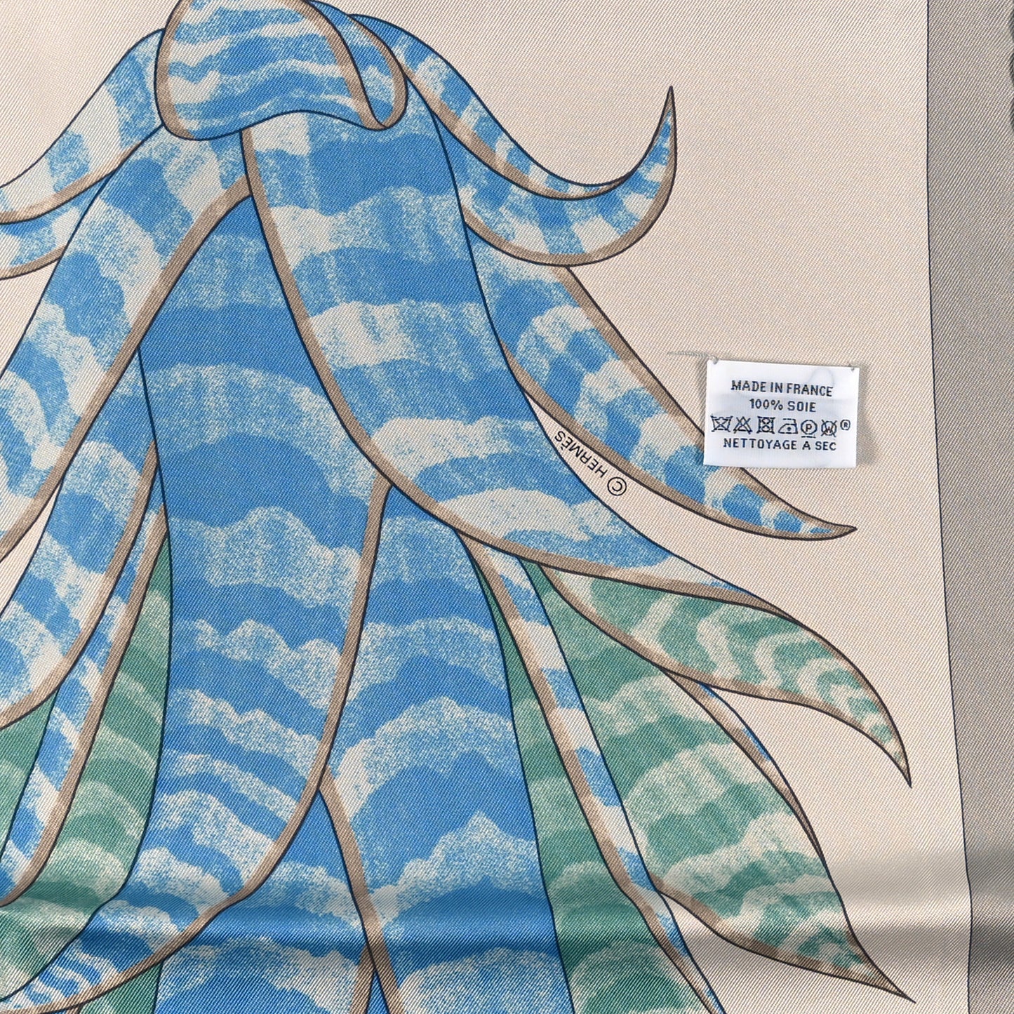 Silk Index Bromeliaceae Scarf 90 Gris Argent Bleu Vert Amande