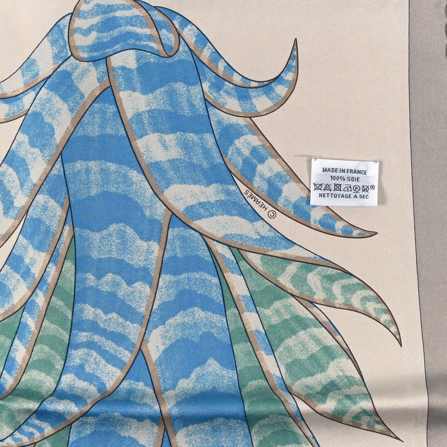 Hermes Silk Index Bromeliaceae Scarf 90 Gris Argent Bleu Vert Amande 3 of 3