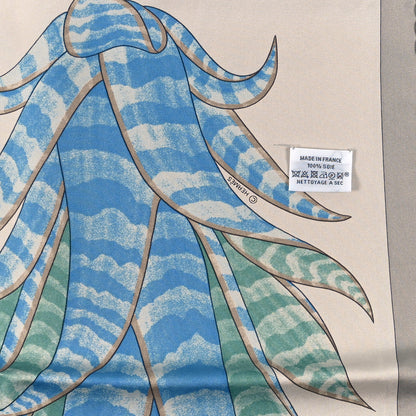 Hermes Silk Index Bromeliaceae Scarf 90 Gris Argent Bleu Vert Amande 3 of 3