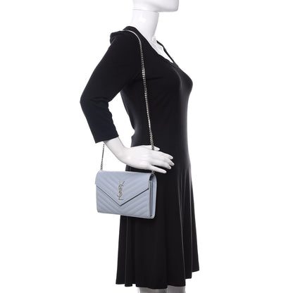 Saint Laurent Grain De Poudre Matelasse Monogram Chain Wallet Sky Blue 2 of 15