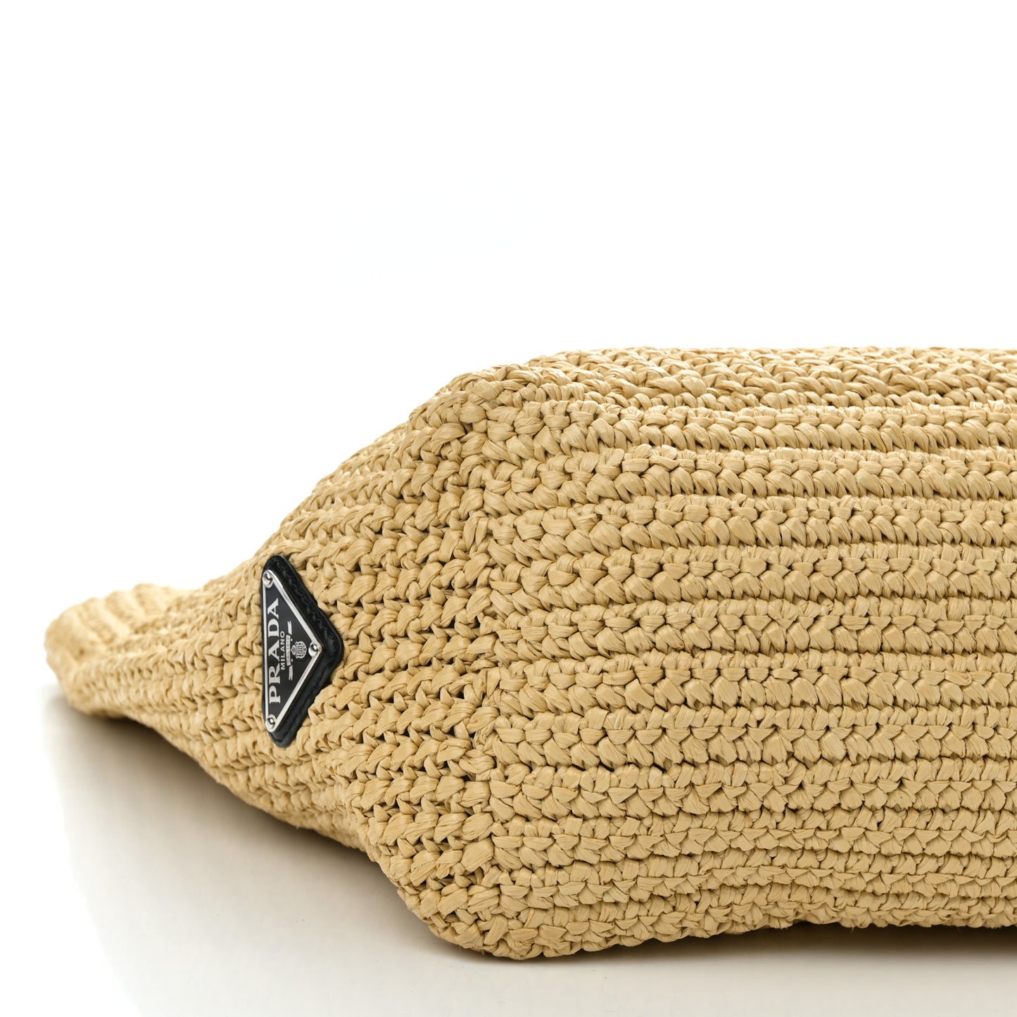 Yarn Raffia Effect Crochet Embroidered Logo Tote Naturale