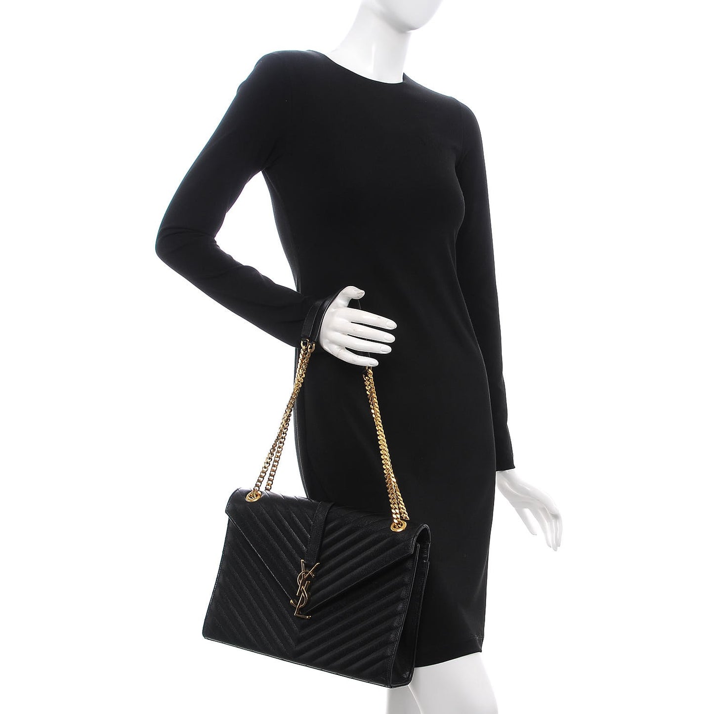 Grain De Poudre Matelasse Chevron Large Monogram Satchel Black