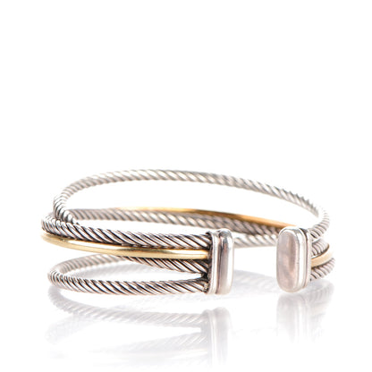 David Yurman Sterling Silver 18K Yellow Gold Crossover Cuff 3 of 7