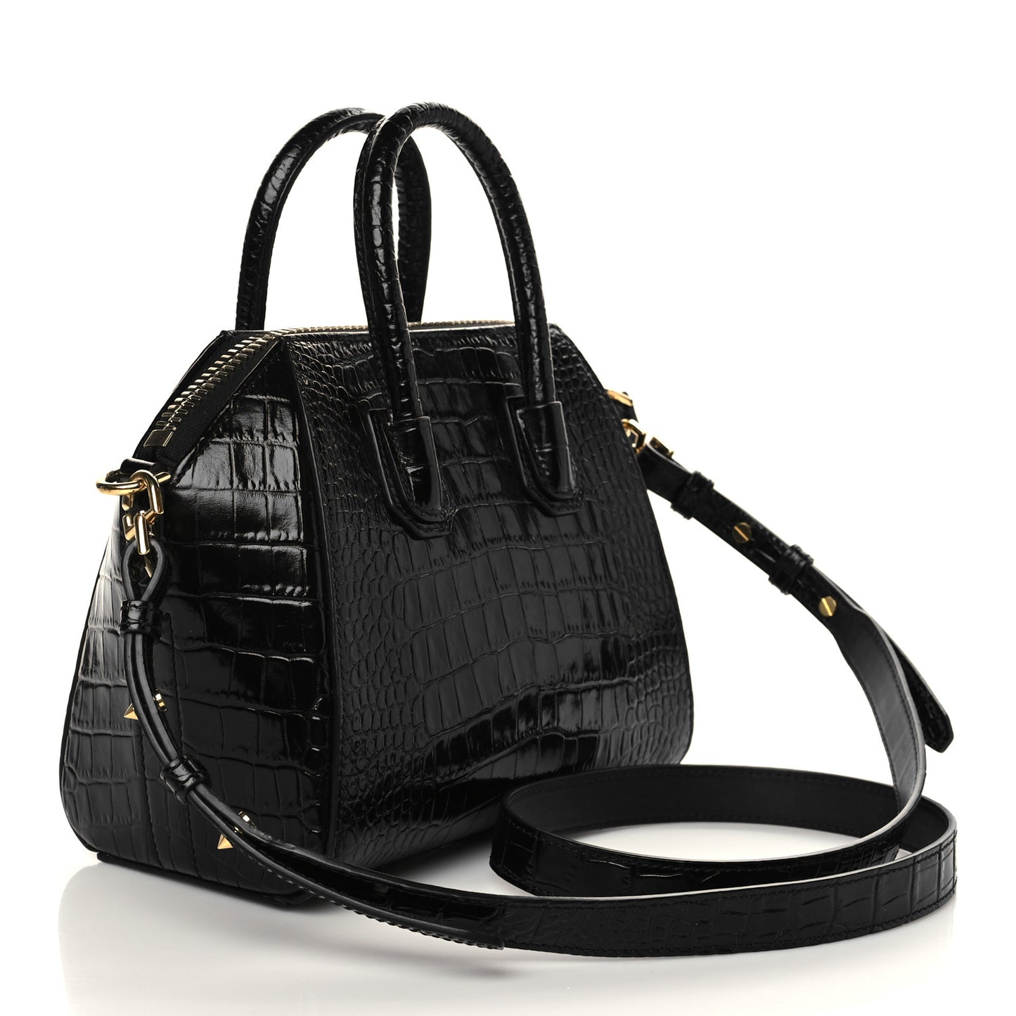 Calfskin Crocodile Embossed Mini Antigona Black
