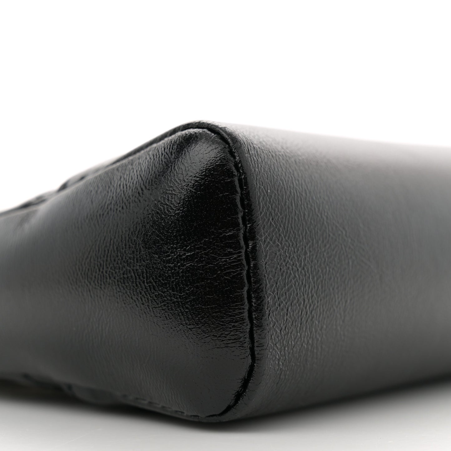 Shiny Crumpled Calfskin Quilted Mini 31 Shopping Bag Black