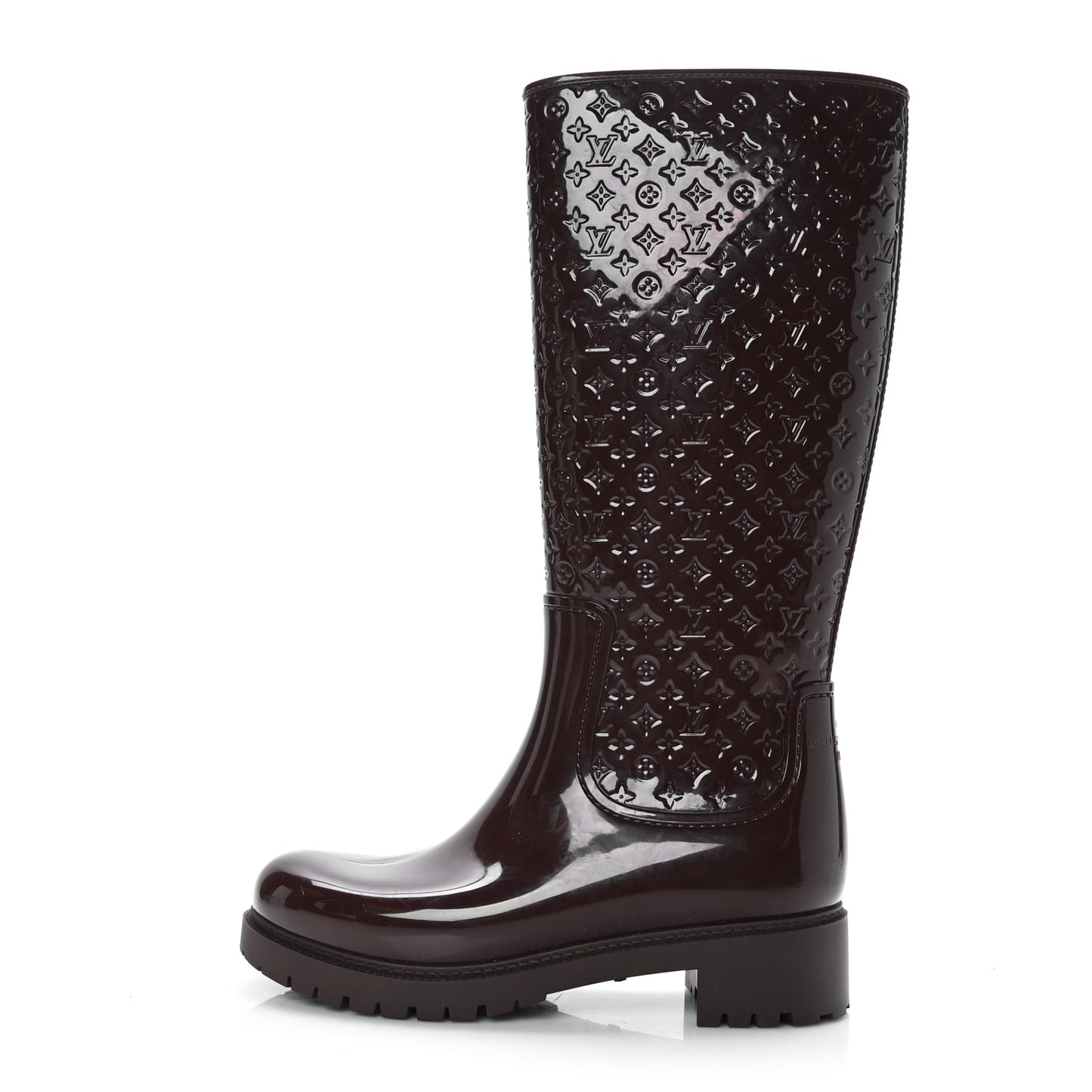 Rubber Embossed Monogram Splash Rain Boots 38 Burgundy