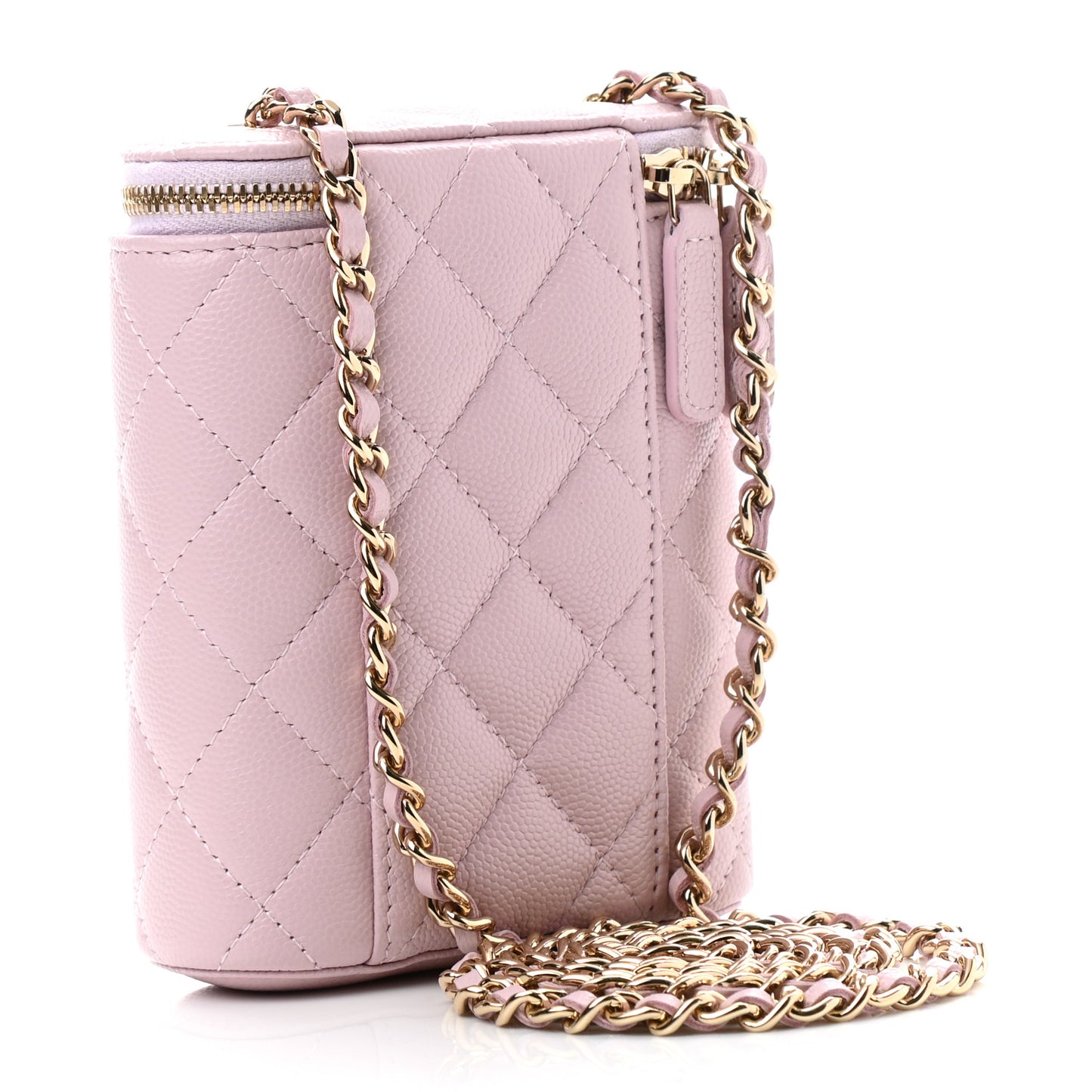 Caviar Quilted Small Vertical Coco Beauty Vanity Case With Chain Light Pink