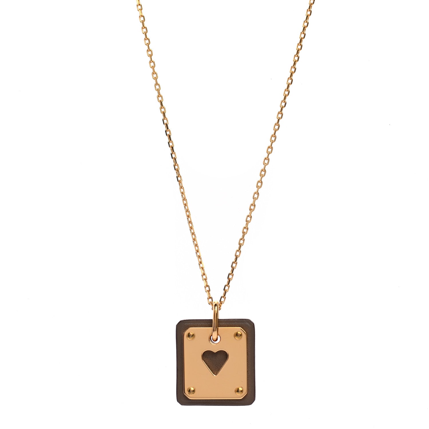 Hermes Gold Plated Swift As De Coeur Necklace Etoupe 1 of 7