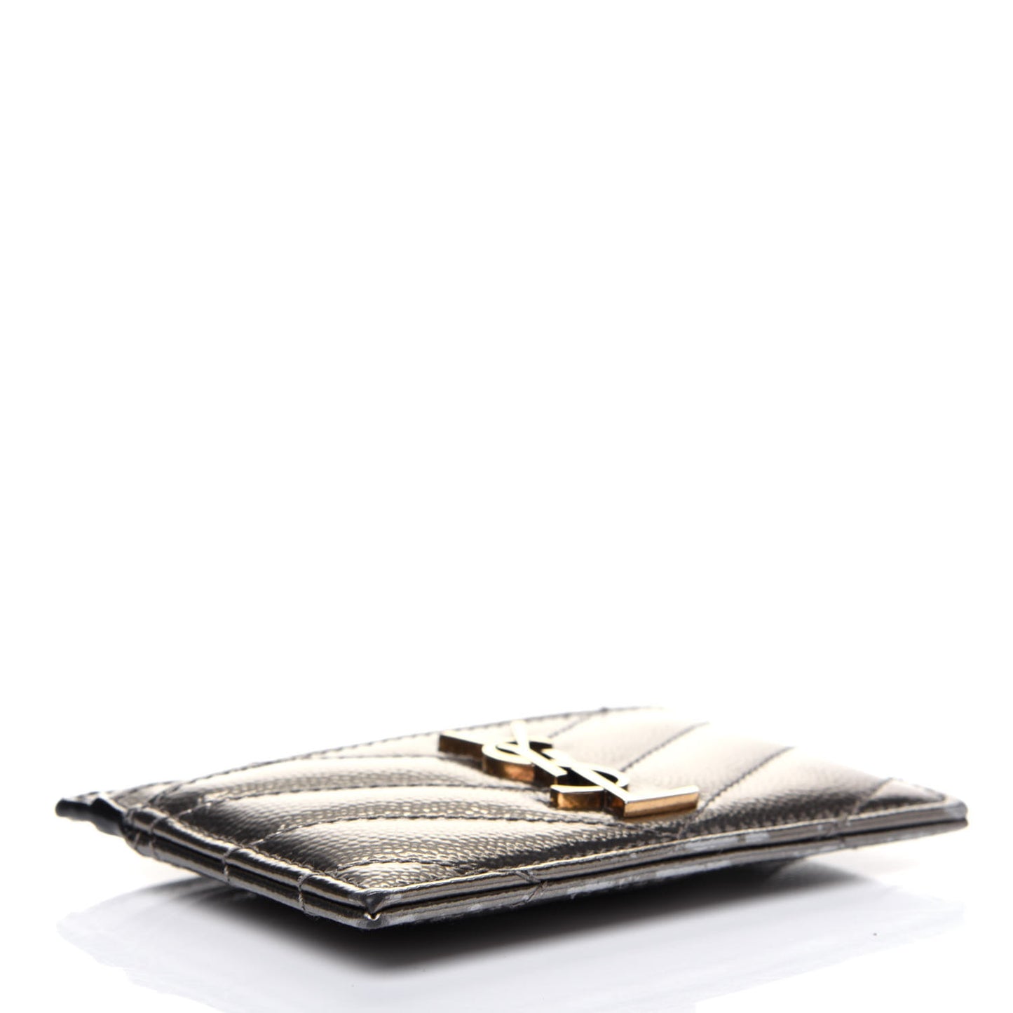 Metallic Grain De Poudre Matelasse Chevron Monogram Credit Card Case Pimbo