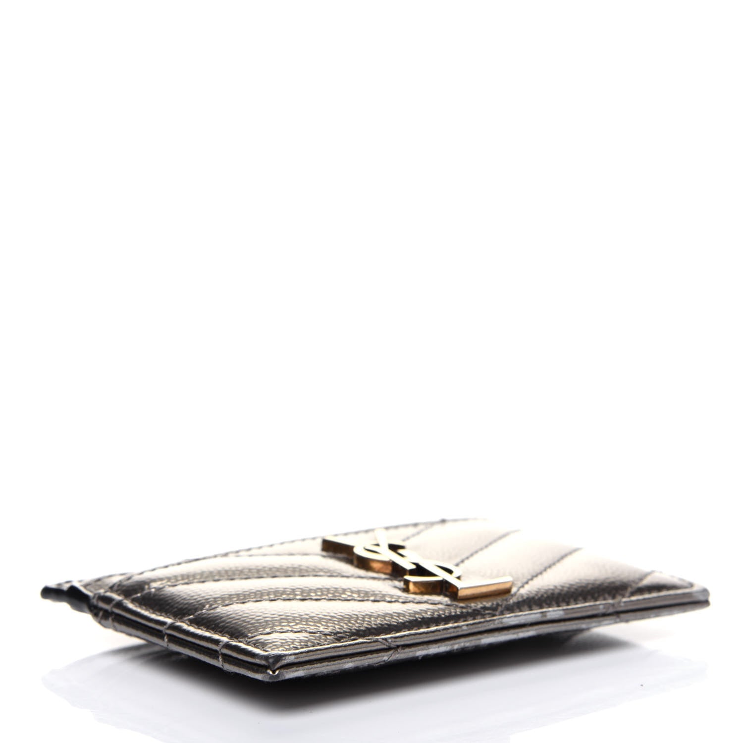 Saint Laurent Metallic Grain De Poudre Matelasse Chevron Monogram Credit Card Case Pimbo 4 of 14