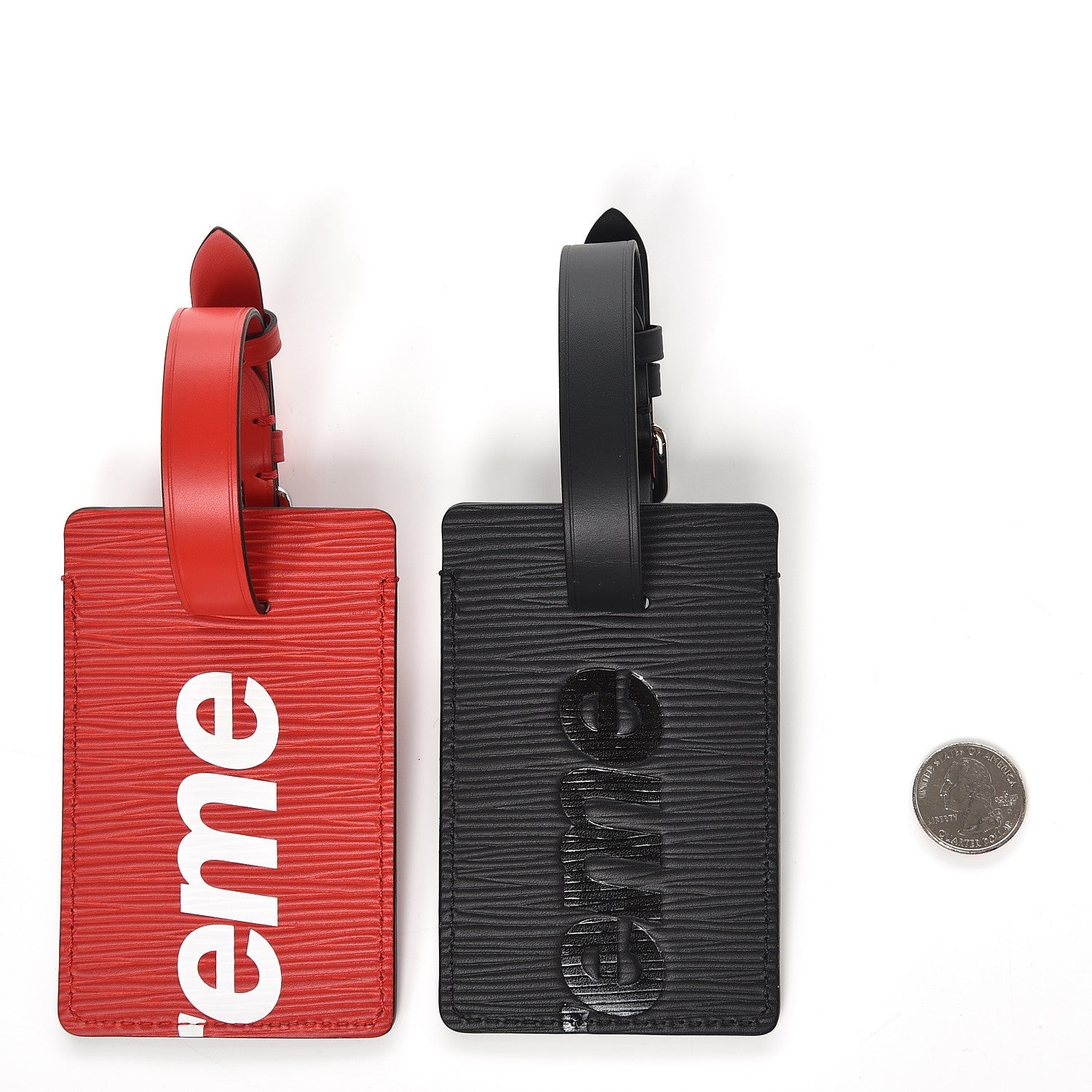 Louis Vuitton X SUPREME Epi Luggage Tag Set Black Red 2 of 3