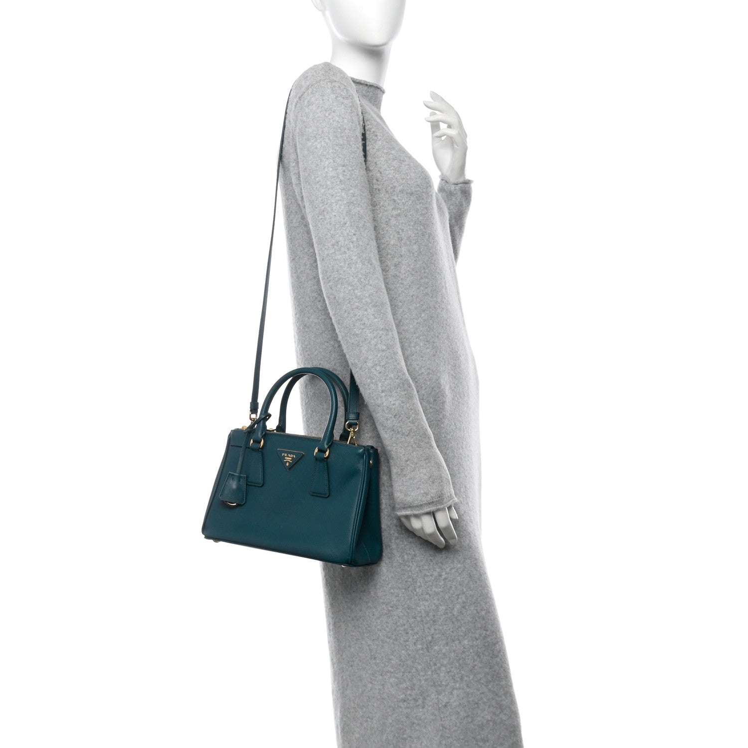 Prada Saffiano Lux Mini Galleria Double Zip Tote Ottanio 2 of 10