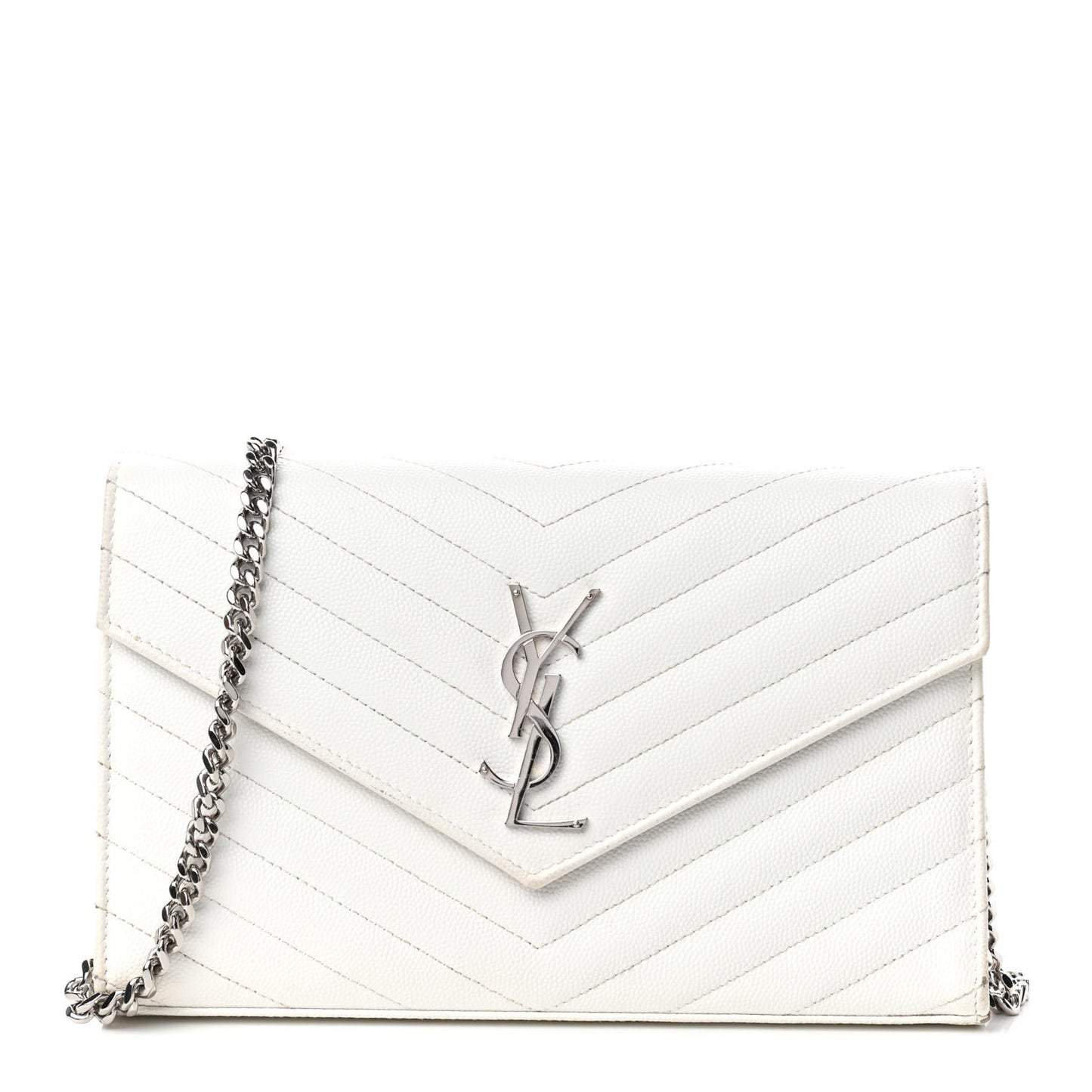 Grain De Poudre Matelasse Chevron Monogram Chain Wallet White