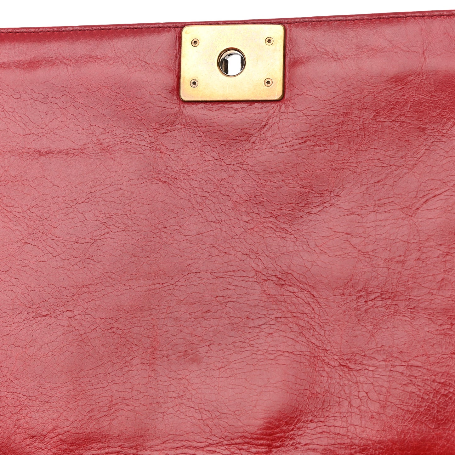 Aged Glazed Calfskin Quilted Large Boy Flap Red