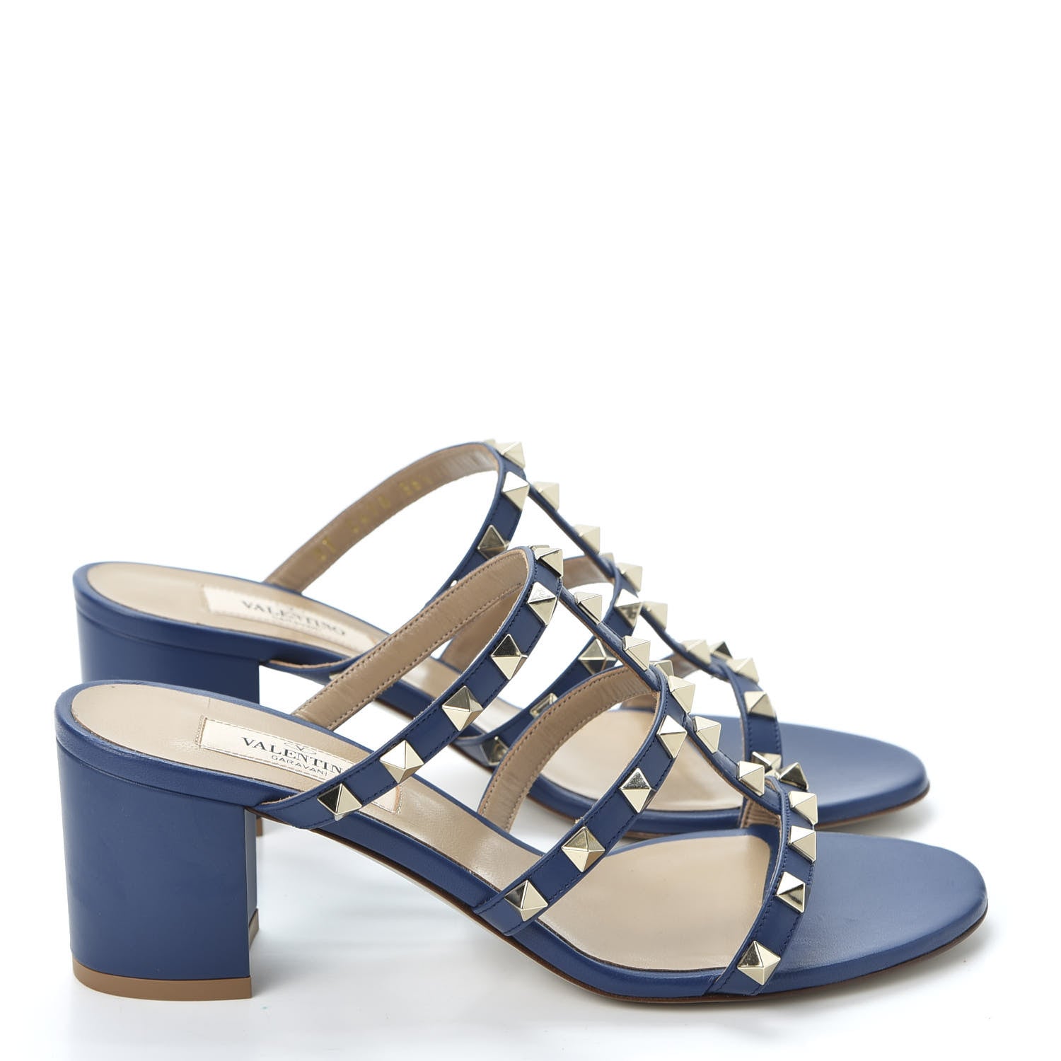 Valentino Garavani Calfskin Rockstud 60mm Caged Slide Sandals 36.5 Light Ocean 4 of 10