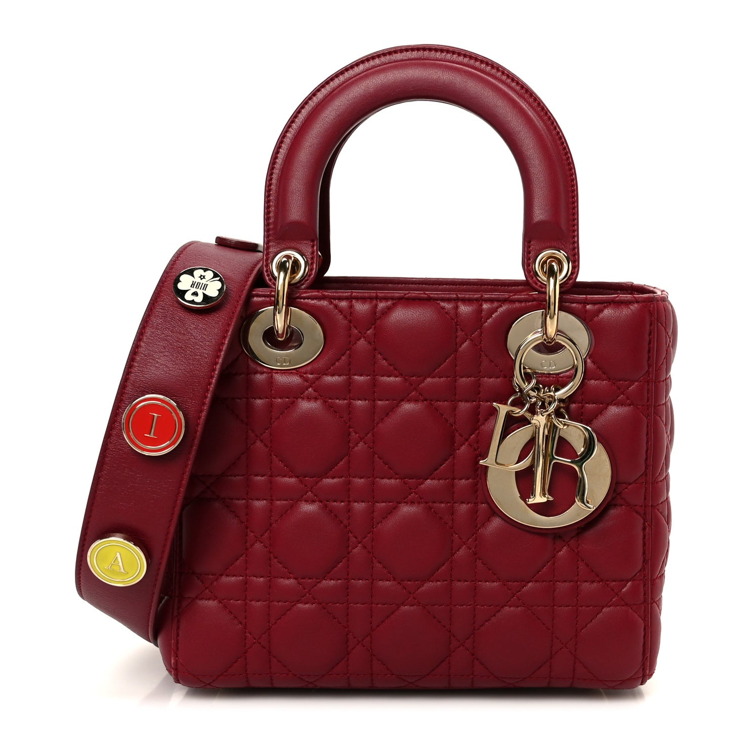 Lambskin Cannage Small Lucky Badges My Lady Dior Scarlet Red