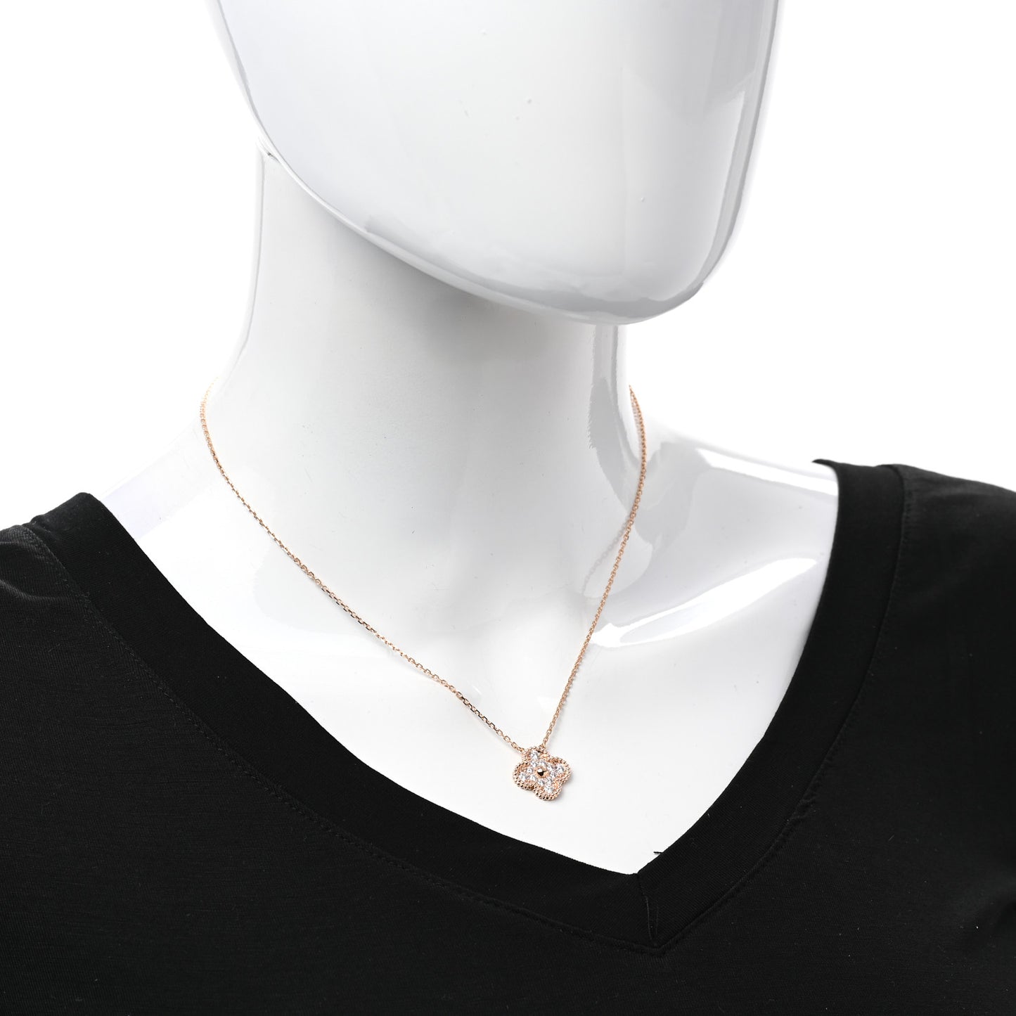 18K Rose Gold Diamond Vintage Alhambra Pendant Necklace