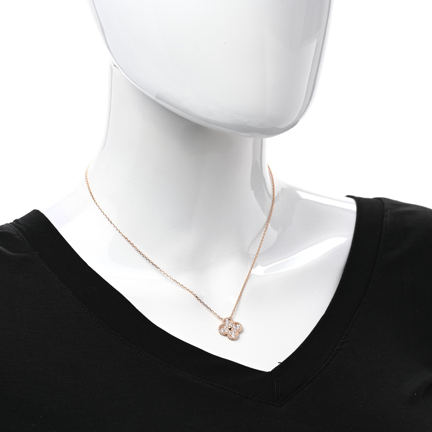 Van Cleef & Arpels 18K Rose Gold Diamond Vintage Alhambra Pendant Necklace 2 of 7