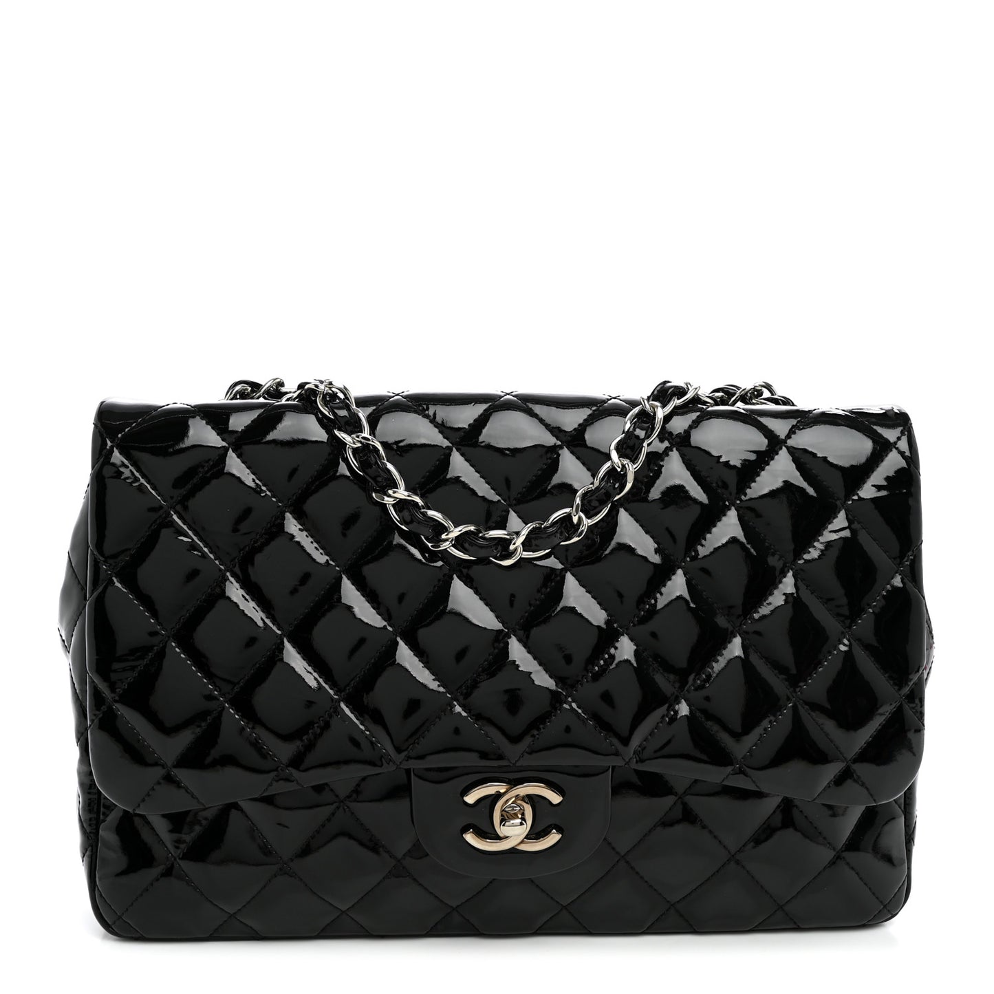 Patent Quilted Jumbo Single Flap Black