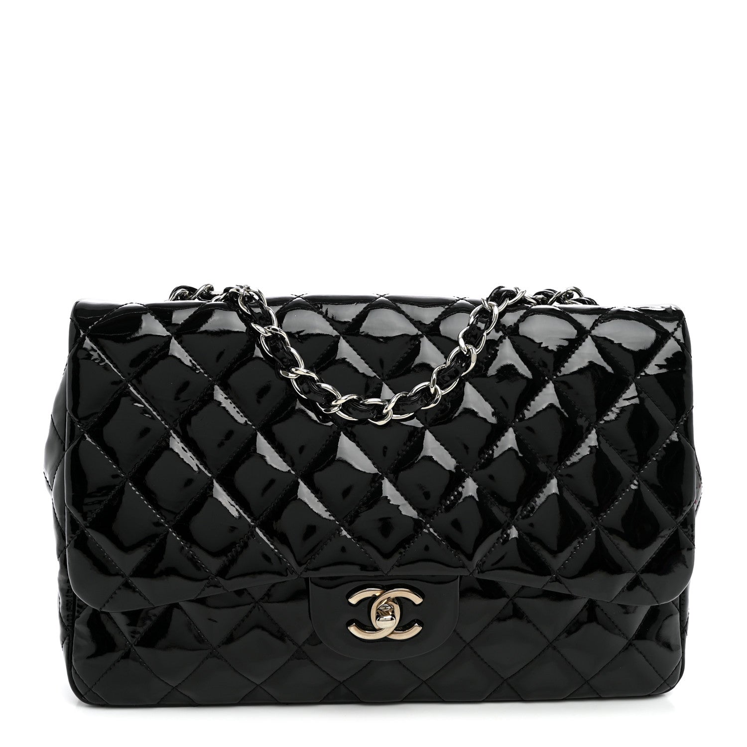 Chanel Patent Quilted Jumbo Single Flap Black 1 of 10