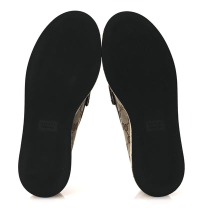 Gucci Monogram Horsebit Calfskin Womens Horsebit Wedge Platform Loafers 37 Beige Ebony 7 of 11