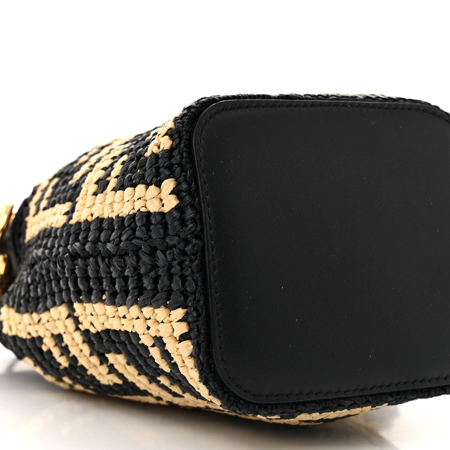 Raffia Vitello Seta F is Fendi FF Woven Mini Mon Tresor Bucket Bag Black Natural