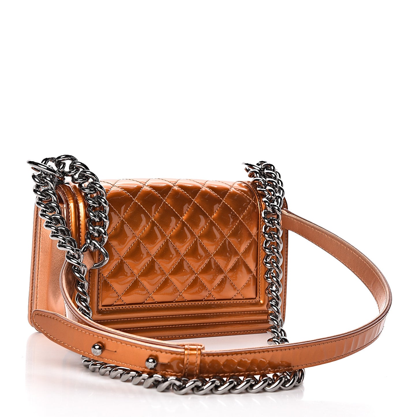 Metallic Patent Calfskin Quilted Small Boy Flap Orange