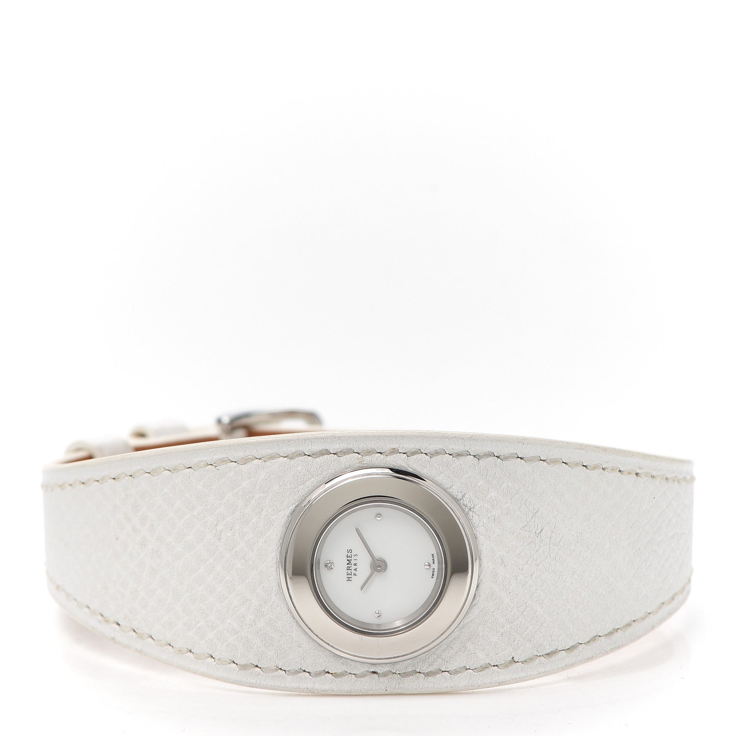 Hermes Stainless Steel Epsom Diamond 26mm Faubourg Manchette Quartz Watch Blanc 2 of 4