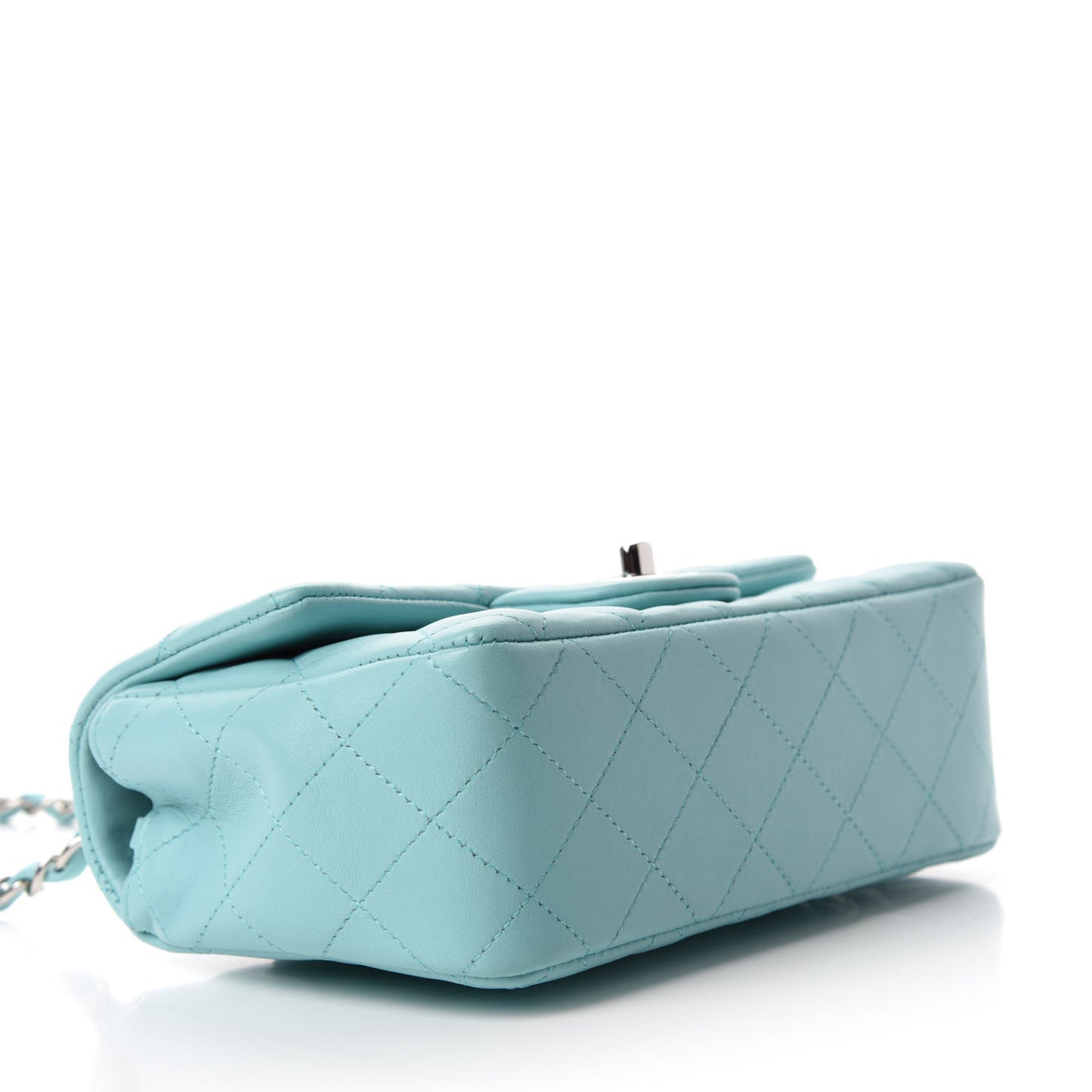 Lambskin Quilted Mini Rectangular Flap Light Blue