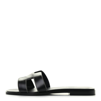 Hermes Box Calfskin Oran Sandals 38 Black 1 of 8