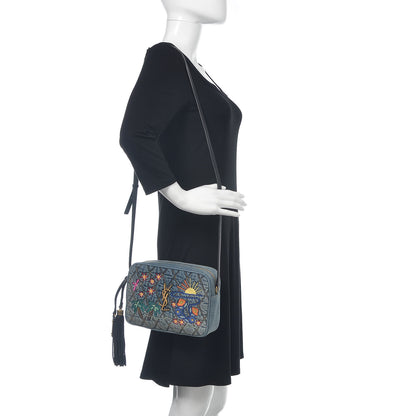 Saint Laurent Denim Matelasse Quilted Summer Embroidered Classic Monogram Camera Bag Blue 2 of 8