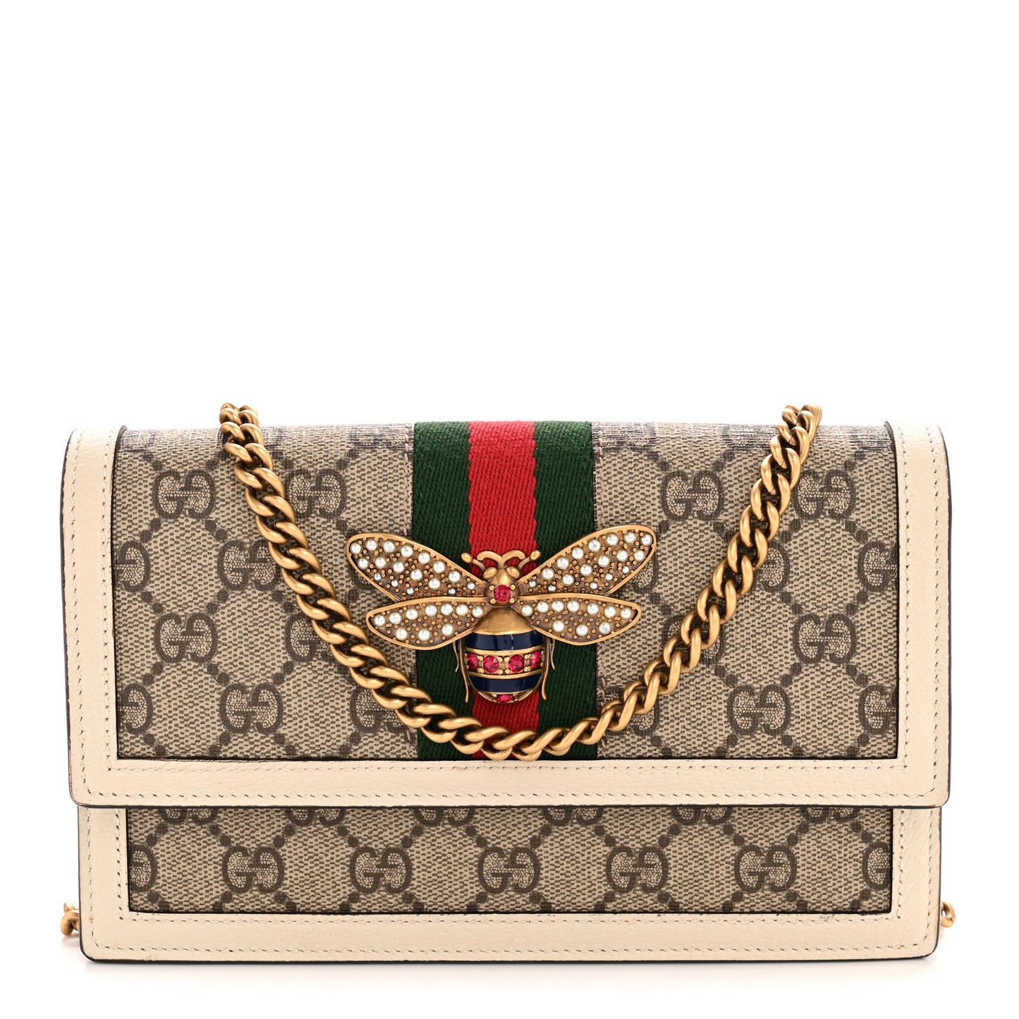 GG Supreme Monogram Web Queen Margaret Chain Wallet White