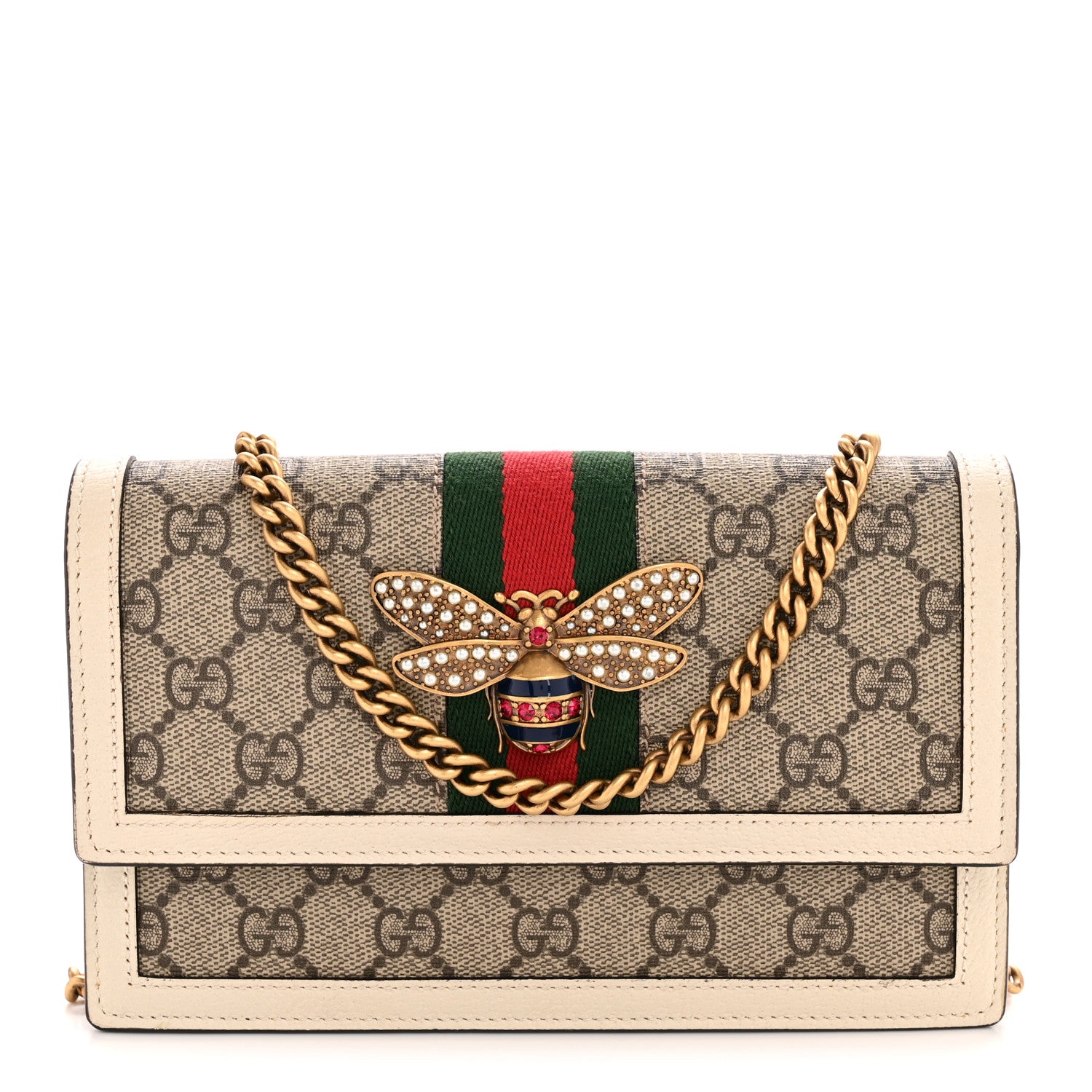 Gucci GG Supreme Monogram Web Queen Margaret Chain Wallet White 1 of 10