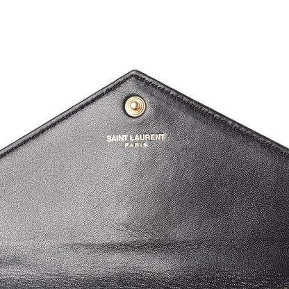 Saint Laurent Calfskin Matelasse Chevron Monogram Envelope Chain Wallet Black 11 of 13