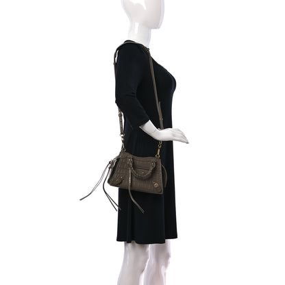 Balenciaga Shiny Supple Calfskin Crocodile Embossed Neo Classic Gold Hardware Mini City Mink Grey 2 of 10