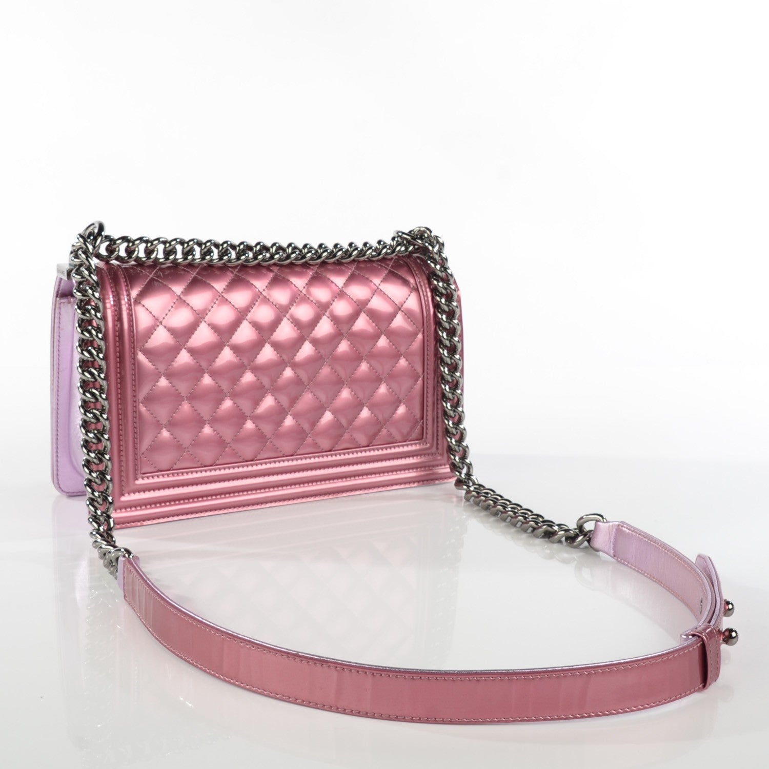 Chanel Metallic Patent Calfskin Quilted Medium Boy Flap Light Pink 3 of 8