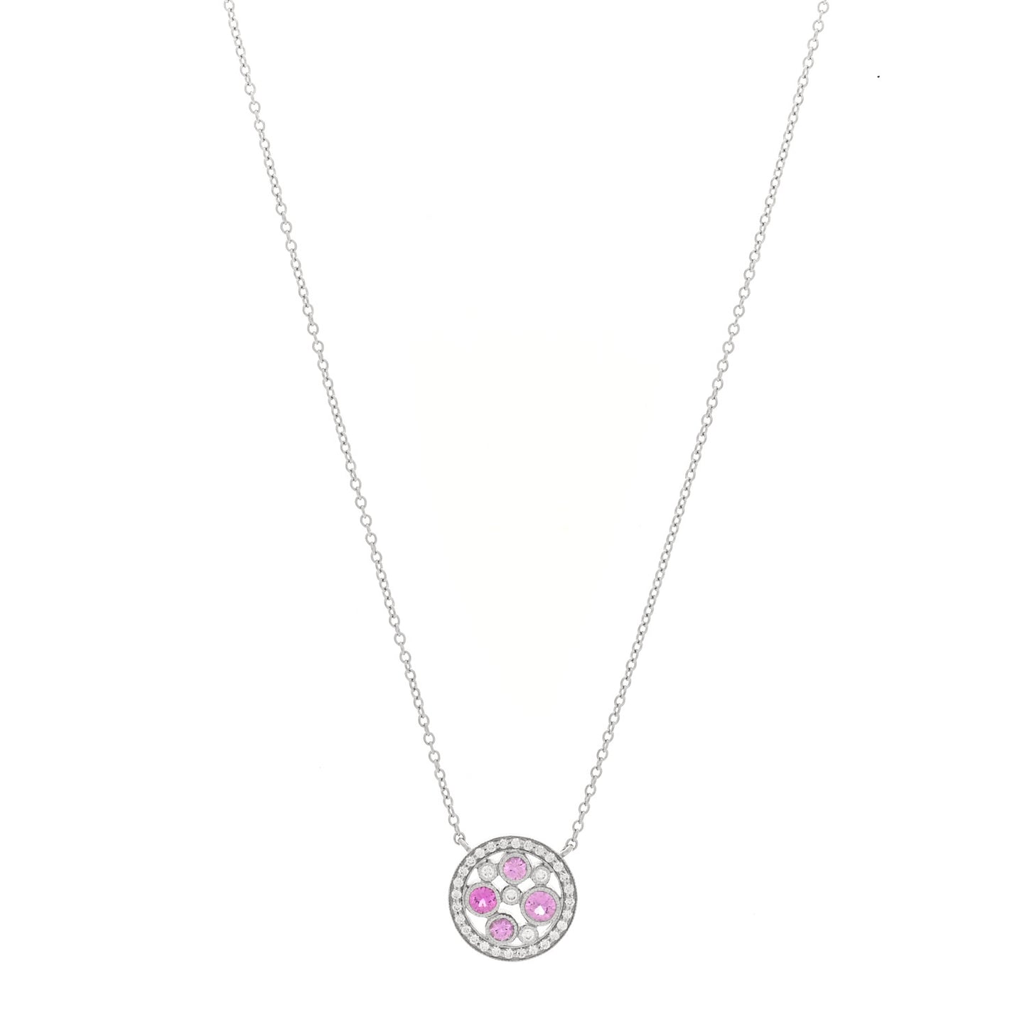 Platinum Diamond Pink Sapphire Cobblestone Pendant Necklace