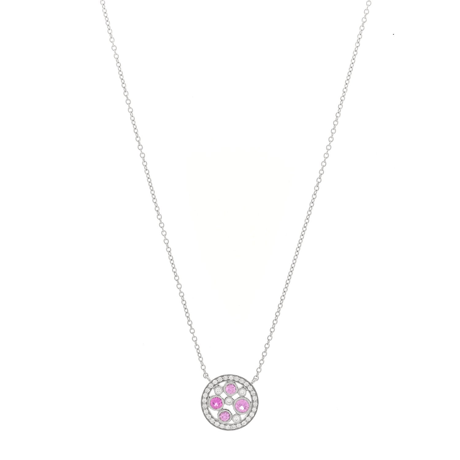 Tiffany Platinum Diamond Pink Sapphire Cobblestone Pendant Necklace 1 of 5