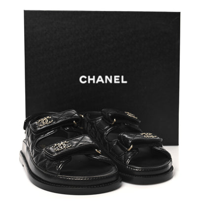 Chanel Lambskin Velcro Dad Sandals 35 Black 9 of 9