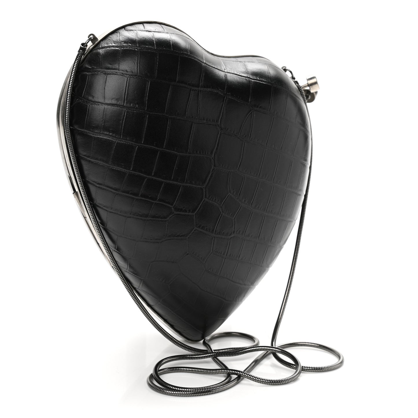 Calfskin Crocodile Embossed Monogram Love Box Bag Black