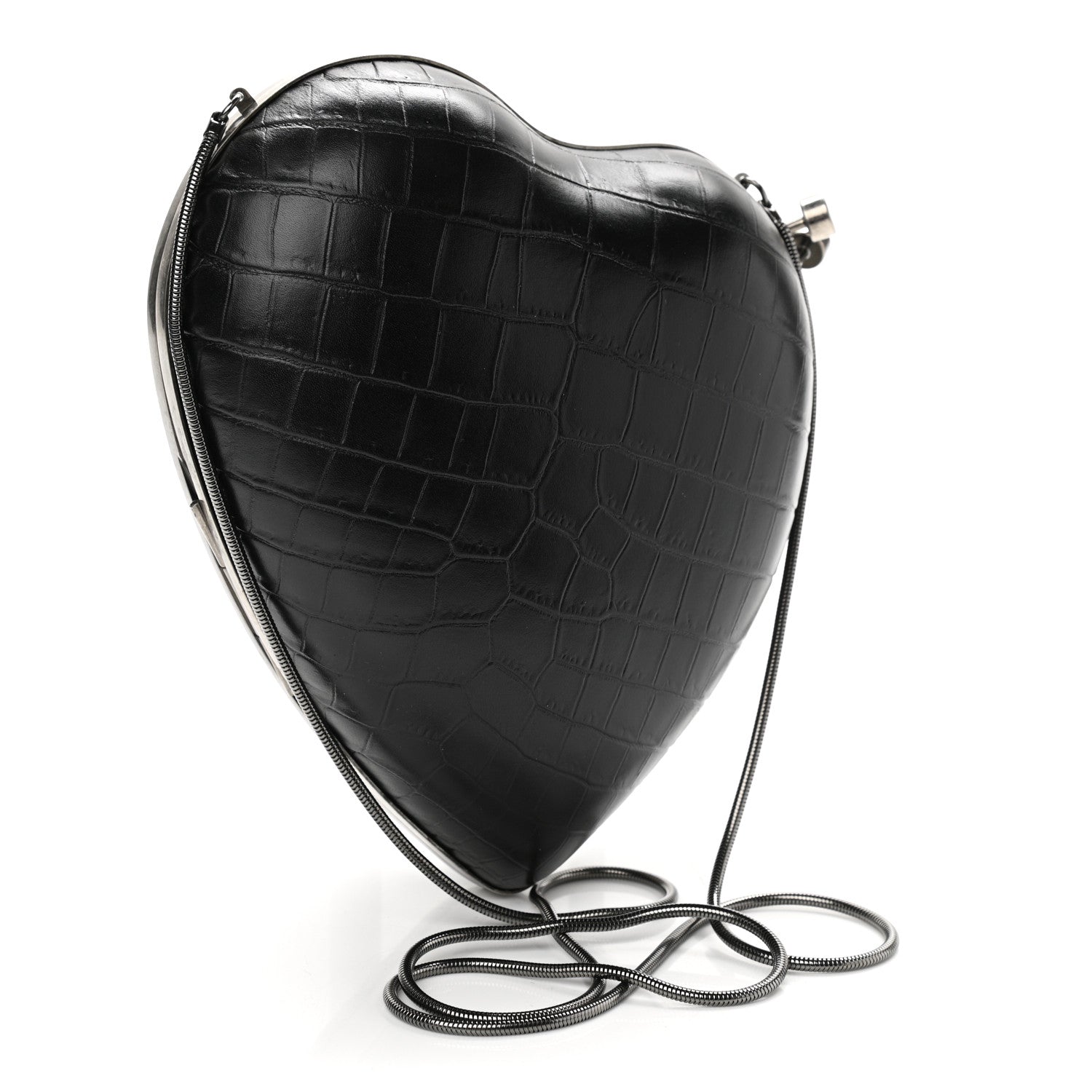 Saint Laurent Calfskin Crocodile Embossed Monogram Love Box Bag Black 3 of 9