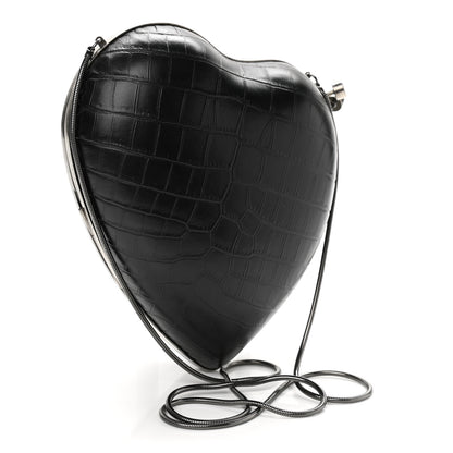 Saint Laurent Calfskin Crocodile Embossed Monogram Love Box Bag Black 3 of 9