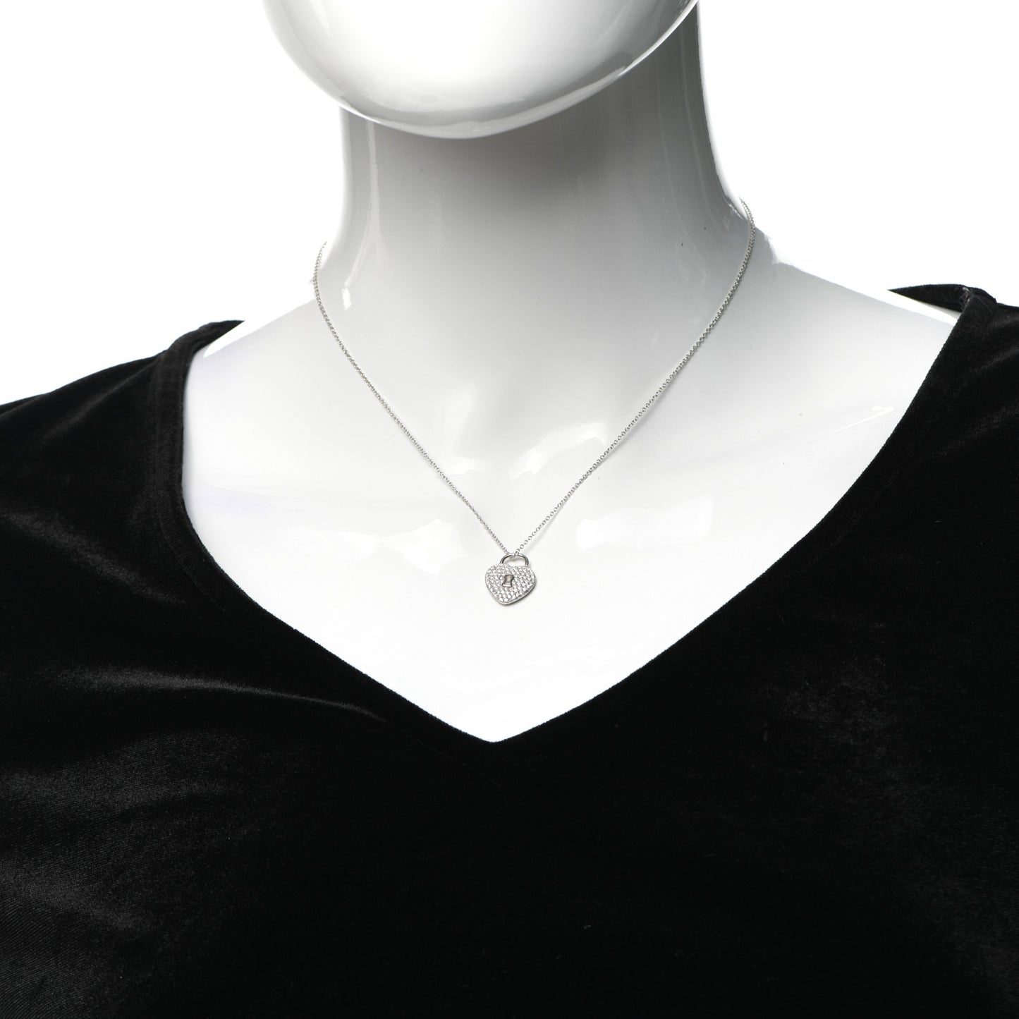 Platinum Diamond Small Heart Lock Pendant Necklace