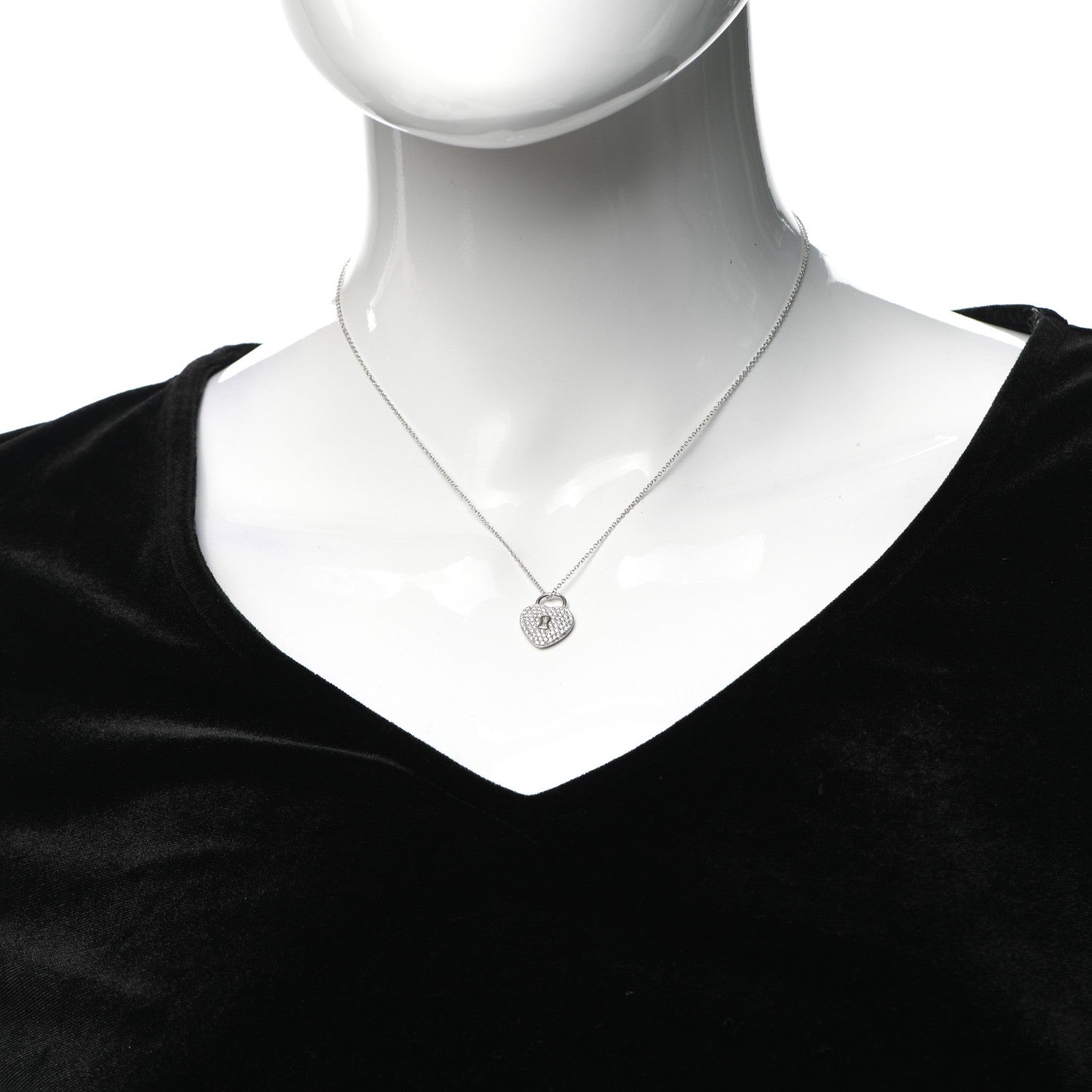 Tiffany Platinum Diamond Small Heart Lock Pendant Necklace 2 of 5