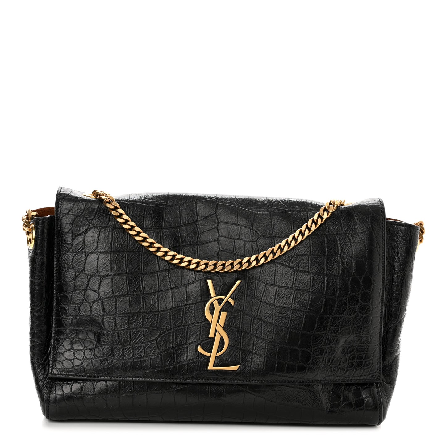 Calfskin Crocodile Embossed Suede Medium Reversible Monogram Kate Satchel Military Taupe