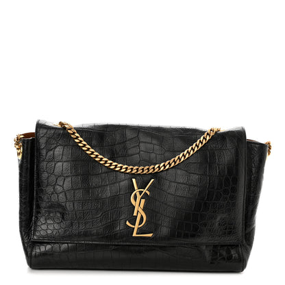 Saint Laurent Calfskin Crocodile Embossed Suede Medium Reversible Monogram Kate Satchel Military Taupe 1 of 10