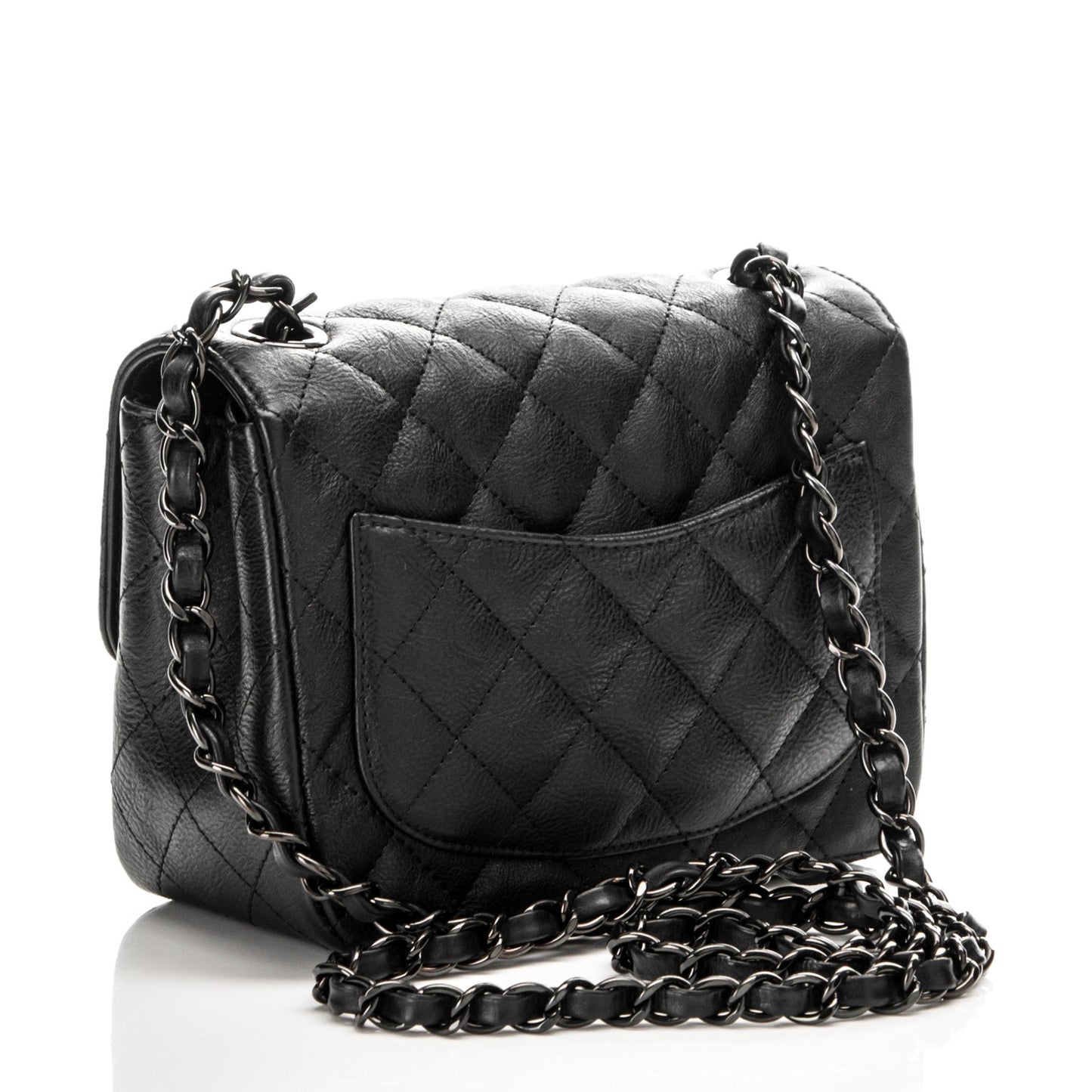 Crumpled Calfskin Quilted Mini Square Flap So Black
