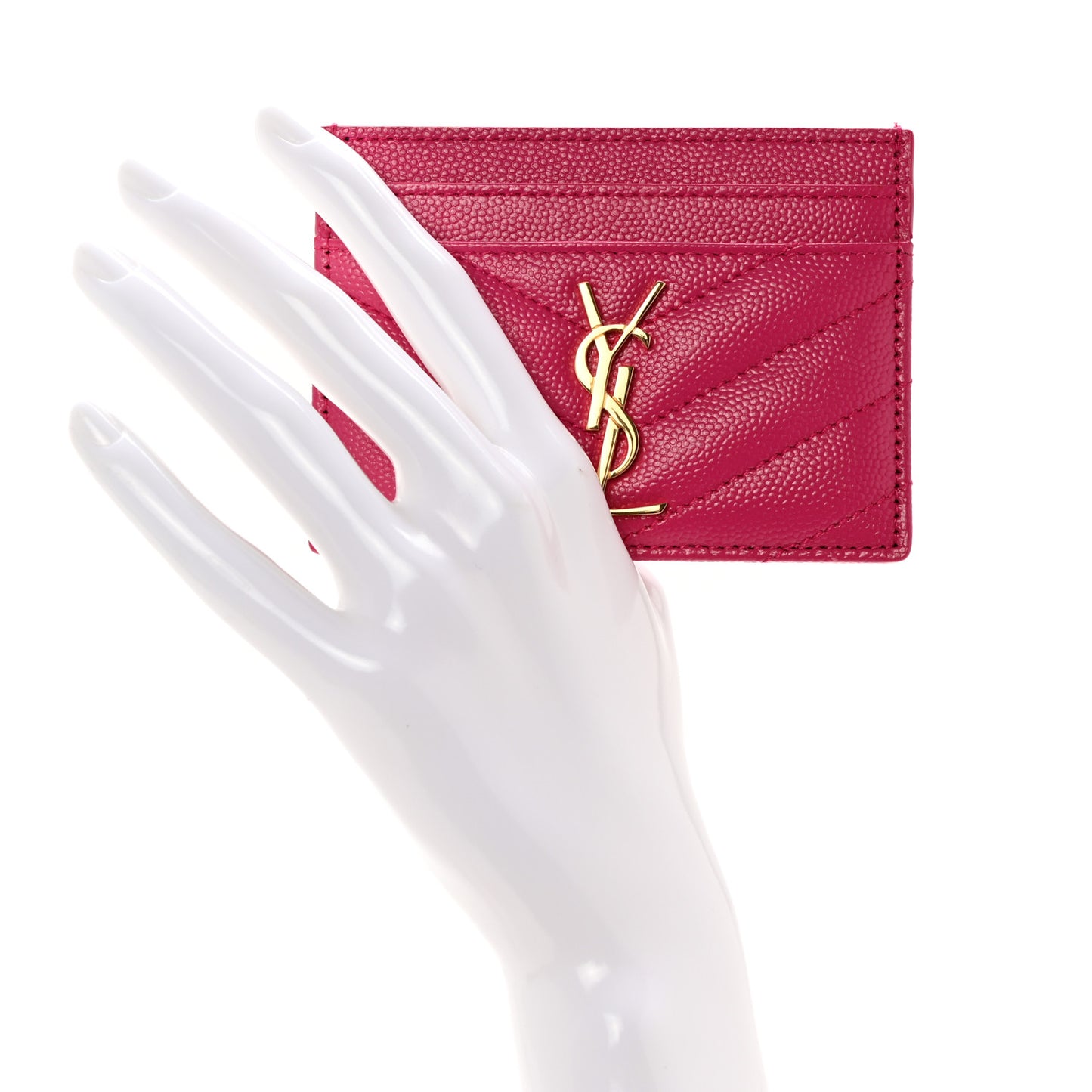 Grain De Poudre Matelasse Chevron Monogram Credit Card Case Fresh Fuxia